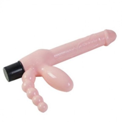 Strapless Dildo cu Vibrator Fara Chiloti Silicon 3 WaY Anal Massager Strapon foto
