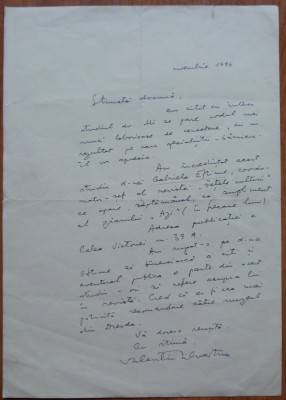 Scrisoare olografa a lui Valentin Silvestru, 1994 foto