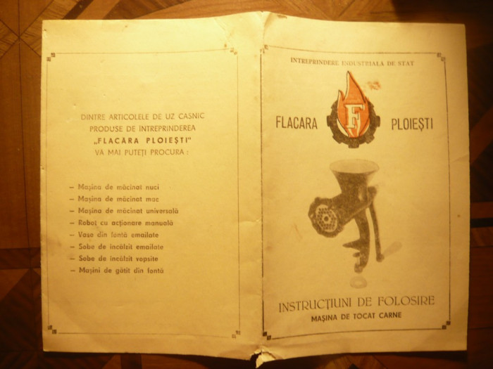 Instructiuni de Folosire -Masina de tocat carne - produs Flacara Ploiesti