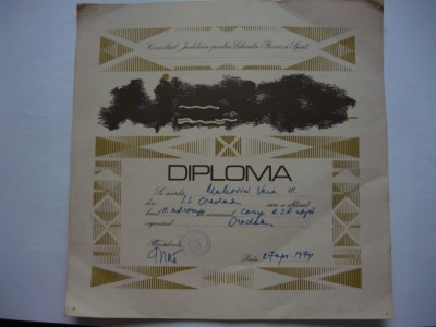 Diploma Consiliul Judetean pentru Educatie Fizica si Sport, 1974 foto