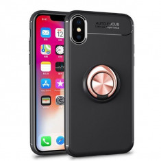 Husa Spate Silicon Premium Iring Metalic Upzz iPhone X, iPhone 10 Cu Ring Metalic Pe Spate Negru-gold foto