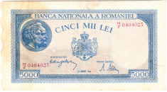 Bancnota 5000 lei 22 august 1944 cea mai RARA din serie,frumoasa foto