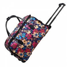 AGT0012 - Flower Print Travel Holdall Trolley Luggage With Wheels - CABIN APPROVED foto