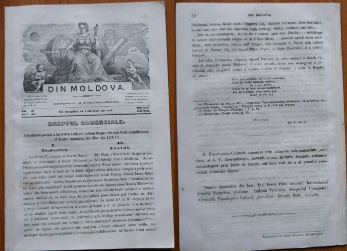 Revista Din Moldova , redactor Petriceicu Hasdeu , Iasi , 1862 , an 1 , nr. 2