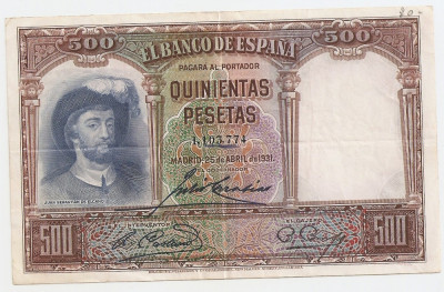 SPANIA 500 PESETAS 1931 VF foto