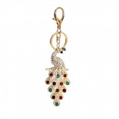 AGCK1031 - Gold Metal Crystal Peacock Bag Charm foto