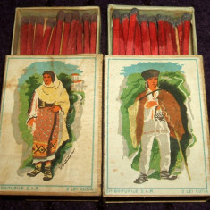 1933 Costume populare - 2 cutii chibrituri romanesti din lemn, Chibriturile SAR