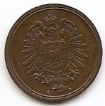 Germania 1 Pfennig 1875 A - Wilhelm I (type 1 - large shield) Cupru, 17.7mm KM-1