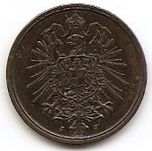 Germania 2 Pfennig 1875 J - Wilhelm I (type 1 - large shield) Cupru, 20mm KM-2 foto