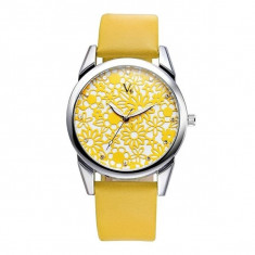Ceas de dama V6, design floral, galben foto