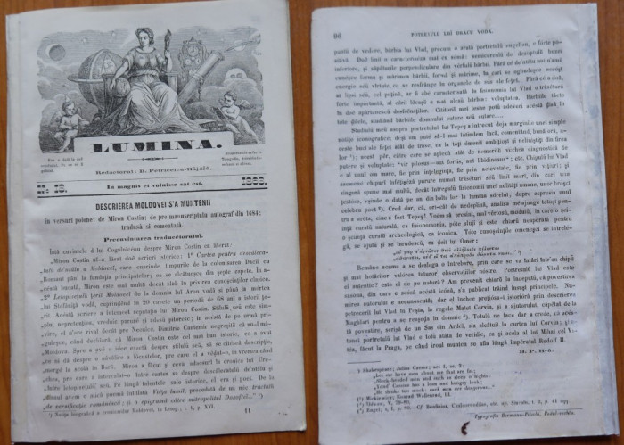 Revista Din Moldova ( Lumina ) , Petriceicu Hasdeu , Iasi , 1863 , an 1 , nr. 18