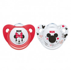 Set 2 suzete ortodontice din silicon 0-6 luni Nuk Mickey si Minnie 730130RO, Rosu foto