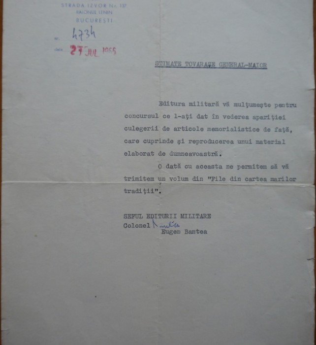 Ministerul Fortelor Armate; Editura Militara, 1966, semnata
