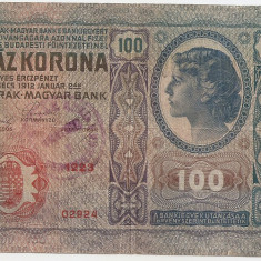 AUSTRIA UNGARIA 100 COROANE KRONEN 1912 STAMPILA REGIONALA VF