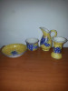 4x Obiecte decorative ceramica galben albastru farfurie ulcior vaza pictate
