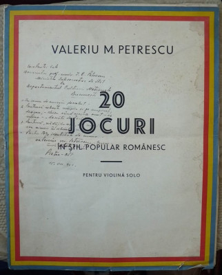 Valeriu M. Petrescu , 20 jocuri , partitura , autograf amplu , 1942 foto