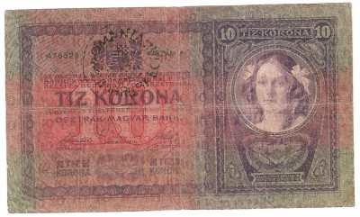 AUSTRIA UNGARIA 10 COROANE KRONEN 1904 2 STAMPILE REGIONALE U foto