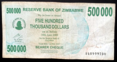 ZIMBABWE 500 000 500.000 dollars dolari 2007 CIRCULATA foto