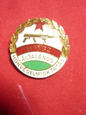 Insigna Militara-Educatia pt. Aparare org. MHSZ Ungaria ,metal si email ,h=2,5cm foto