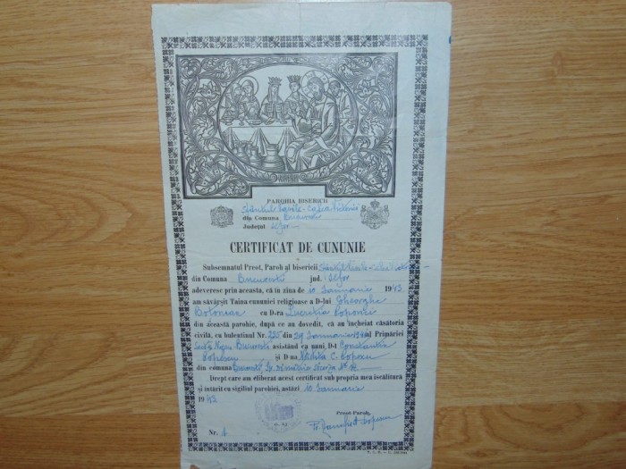 CERTIFICAT DE CUNUNIE ANUL 1943