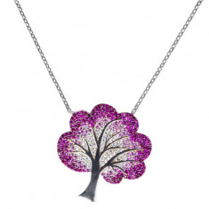 Lant argint 925 cu pandantiv Tree Of Life Fuchsia foto