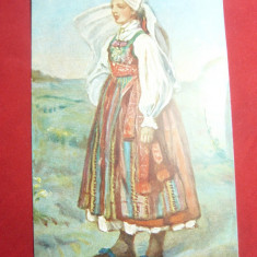 Ilustrata -Costum Popular Suedez -Piesa de Autor circulat 1927 la Bucuresti