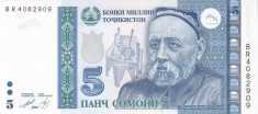 Bancnota Tadjikistan 5 Somoni 1999 (2013) - P23 UNC foto