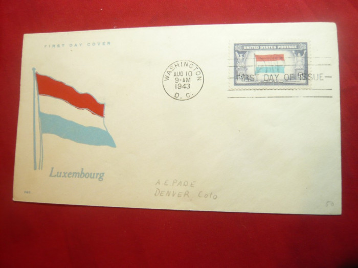 Plic FDC SUA- Luxemburg - editat de Armata SUA 1943
