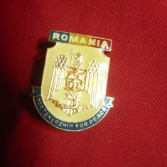 Insigna Militara Romania - Parteneriatul pentru Pace ,h=2,7cm ,metal si email