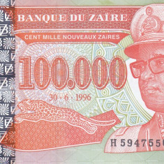 Bancnota Zair 100.000 Nouveaux Zaires 1996 - P77 UNC