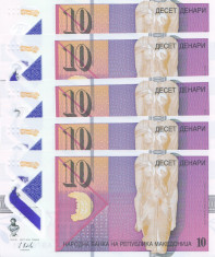 Bancnota Macedonia 10 Denari 2018 - PNew UNC ( polimer - 5 bancnote consecutive) foto