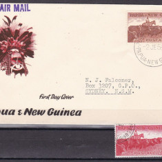 Papua Noua Guinee 1958 fauna MI 17 FDC + MI 19 stamp. w54