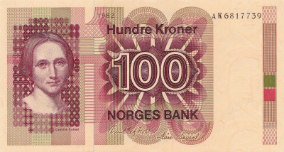 NORVEGIA █ bancnota █ 100 Kroner █ 1982 █ P-41c █ UNC █ necirculata foto