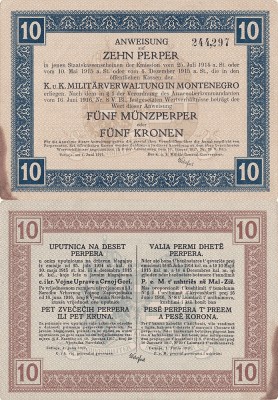 1917, 10 perpera (P-M151) - Muntenegru - stare aUNC! (CRC: 75%) foto