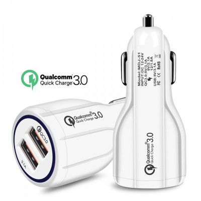 Adaptor incarcator masina bricheta cu 2 porturi USB Quick Charge 3.0 35W 6A foto