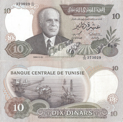 1986 (20 III), 10 dinars (P-84) - Tunisia! (CRC: 50%) foto