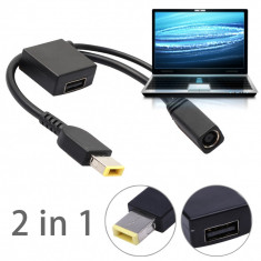 Adaptor incarcator laptop Lenovo IBM mufa rotunda la mufa dreptunghiulara + USB foto