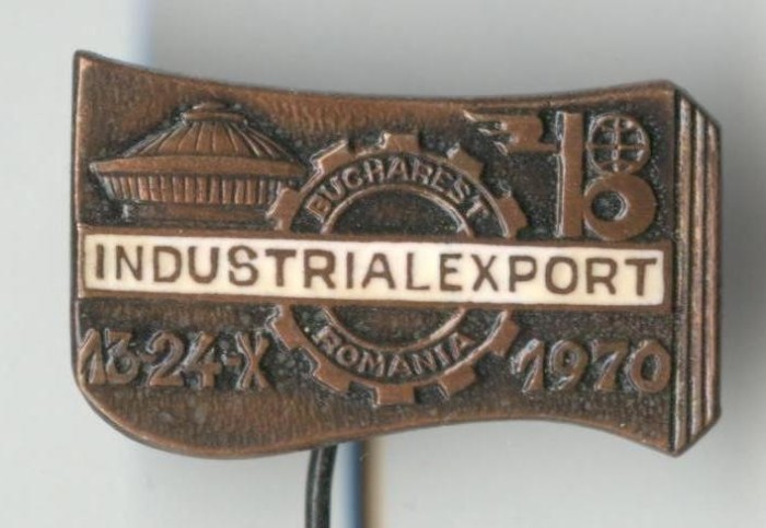 INDUSTRIAL EXPORT - Insigna veche RSR 1970 - varianta bronz