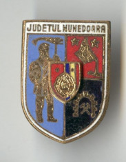 JUDETUL HUNEDOARA - STEMA - HERALDICA - Insigna veche RSR 1970 - email SUPERBA foto