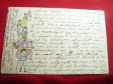 Ilustrata Litografie -Femei si copii , circulat 1901