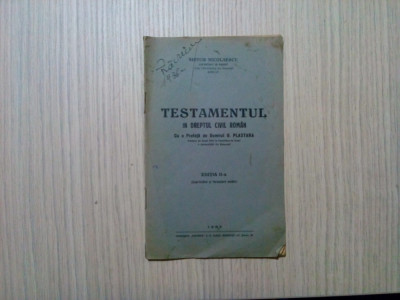 TESTAMENTUL IN DREPTUL CIVIL ROMAN - Nistor Nicolaescu - 1936, 20 p. foto