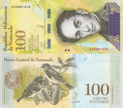 VENEZUELA 100.000 bolivares 13 dec. 2017 - banda &amp;quot;BCV 100&amp;quot;+banda ingusta UNC!!! foto