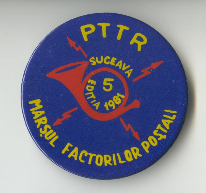 PTTR - MARSUL FACTORILOR POSTALI - SUCEAVA - Insigna 6 cm - RARA