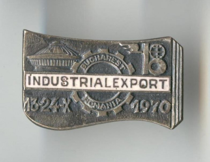 INDUSTRIAL EXPORT - Insigna veche RSR 1970 - varianta argintata