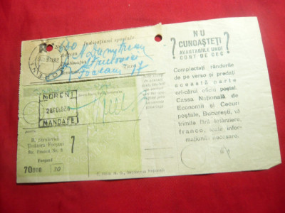 Recipisa si Carte Postala Reclama la CEC -oras Moreni 1930 foto