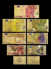 EUROPA - SET 7 BANCNOTE EURO COLOR POLYMER PLACAT CU AUR 24k foto