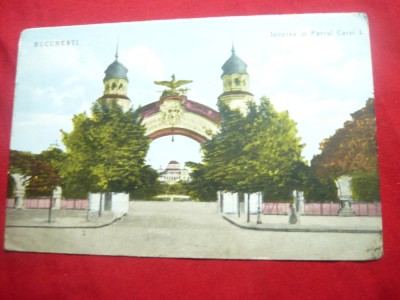 Ilustrata Bucuresti -Intrarea in Parc Carol I ,interbelica ,Ed.Librariei Union foto