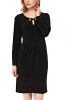 Rochie Midi Neagra Maneci Lungi Decolteu Rotund Inele Metalice Casual Eleganta Fabricata Romania