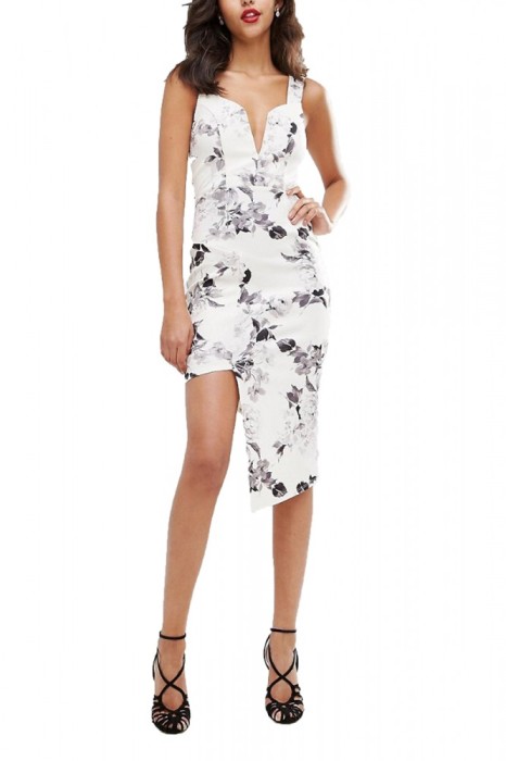 M638-28 Rochie asimterica cu imprimeu floral