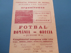 Program meci fotbal ROMANIA - GRECIA (juniori II) 27.04.1983 foto